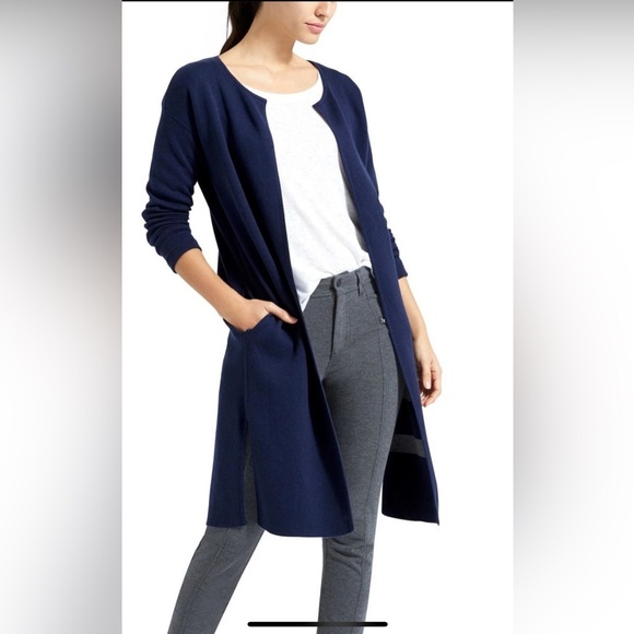 Athleta Reversible Explore Open Front Longline Cardigan Navy Gray Stripe - XXS - Picture 3 of 11